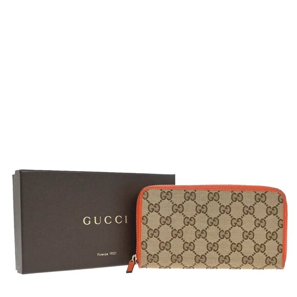 GUCCI Logo GG Pattern Zip Around Long Wallet Canvas Leather 268-082525 - Picture 1 of 13
